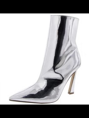 Steve Madden Dilata  Metallic Silver Pointed Stiletto Ankle Boot